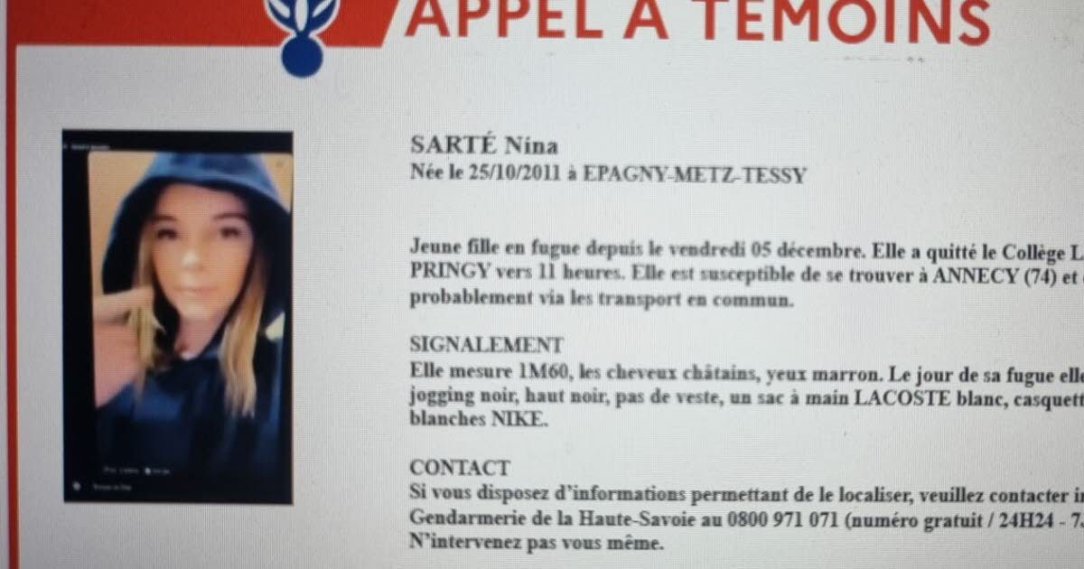 Une adolescente disparue : appel urgent à témoins pour retrouver Nina à Annecy