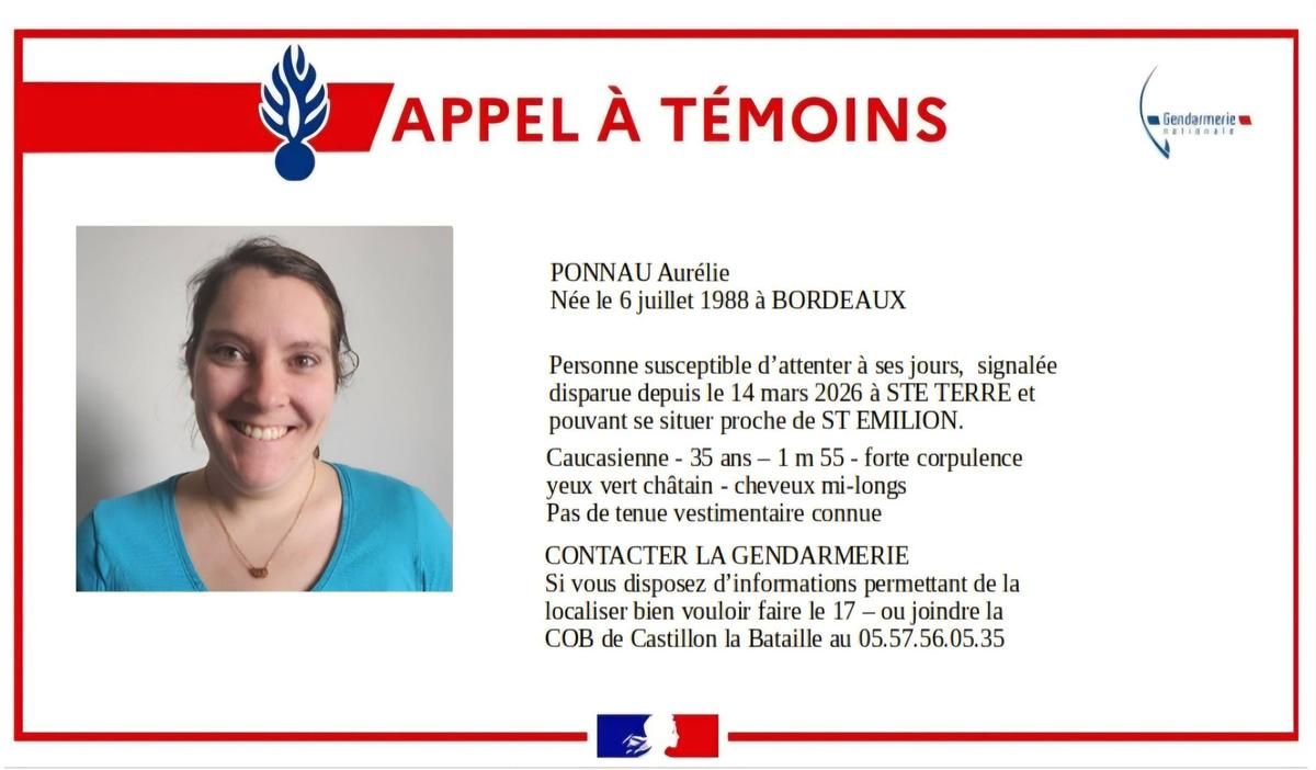 Libournais : une femme portée disparue, les gendarmes lancent un appel à témoins