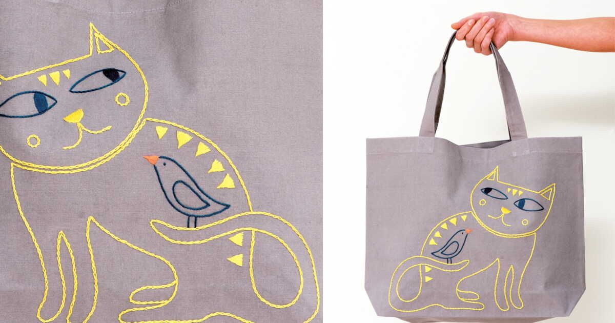 Broderie : le cabas en tissu chat