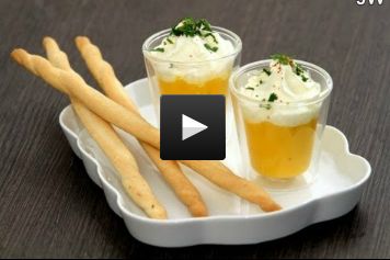 Crème de carottes glacée, chantilly coriandre et gressins