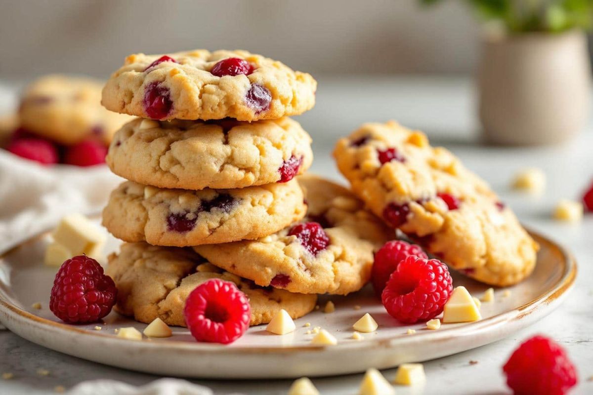 Chocolat blanc et framboises : des cookies moelleux pour un goûter irrésistible
