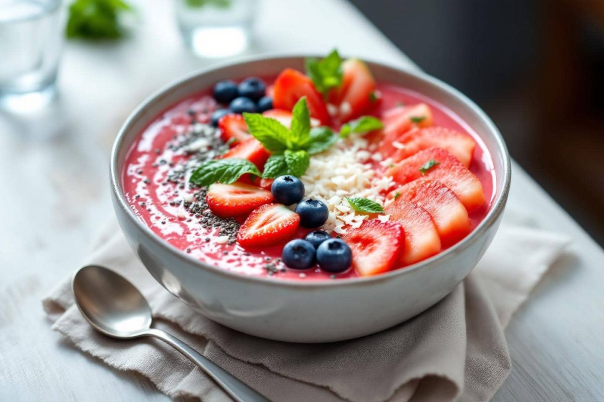 Un petit-déjeuner estival : le smoothie bowl pastèque-menthe à savourer sans modération