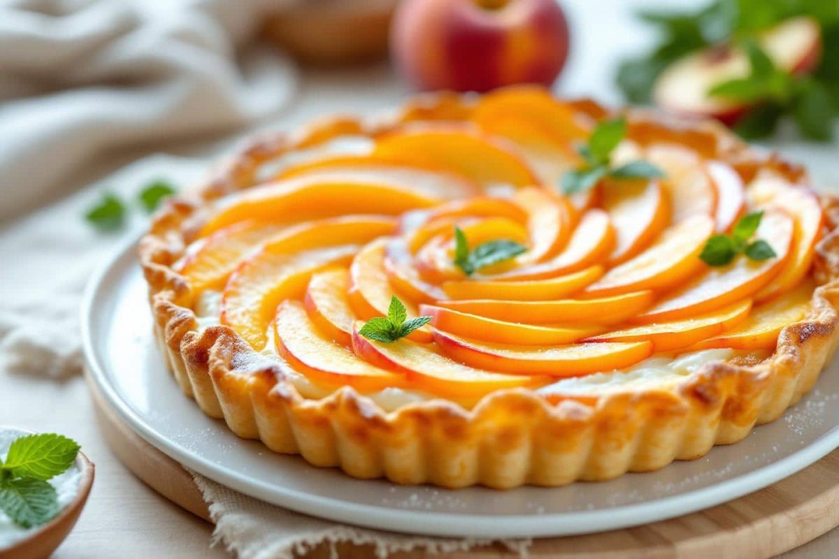 Une tarte fine pêche et fromage blanc prête en un clin d'œil