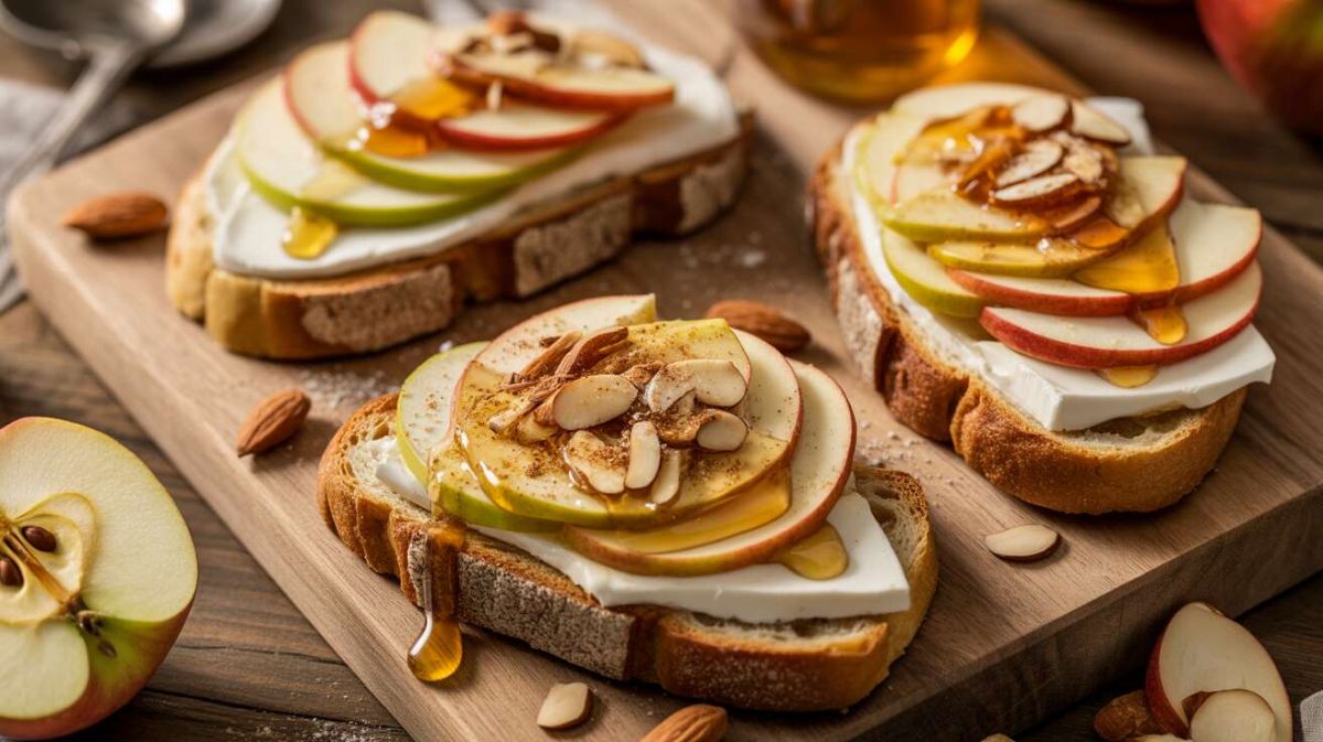 Une collation gourmande : tartines de pommes rôties au miel et fromage