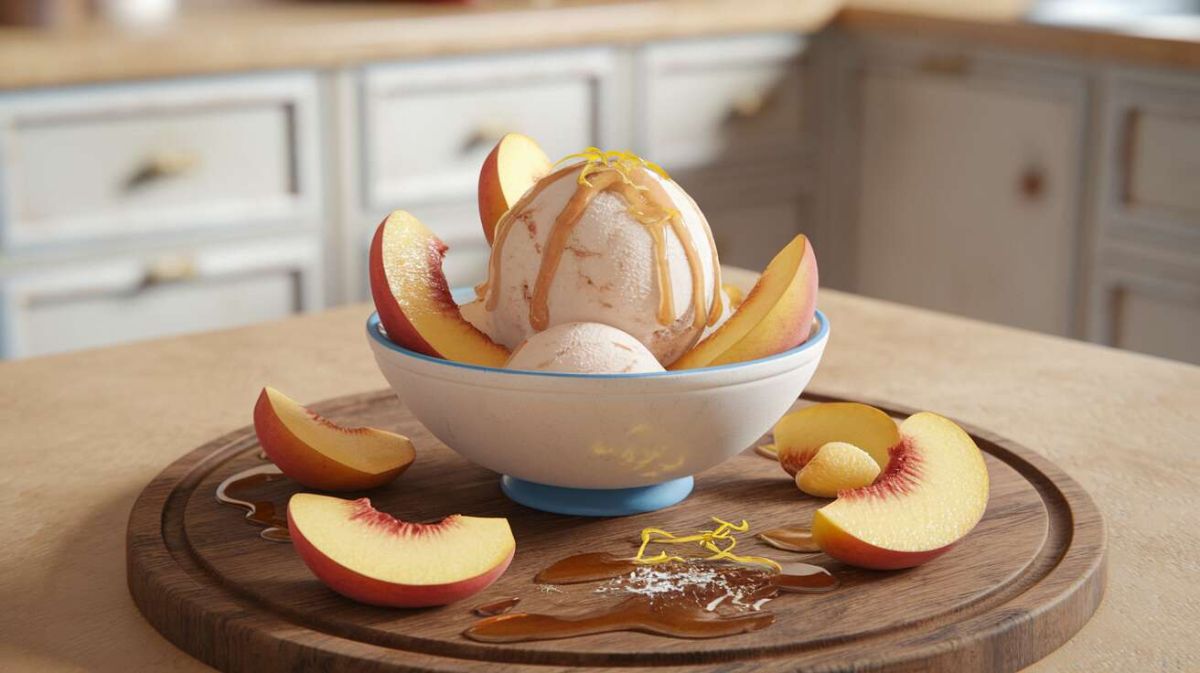 Rafraîchissez votre été avec cette glace légère à la pêche sans sorbetière
