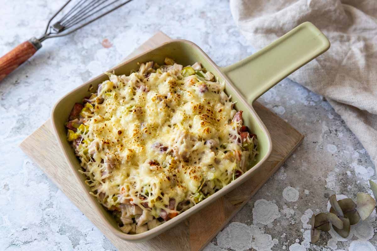 Gratin de crozets aux poireaux et carottes